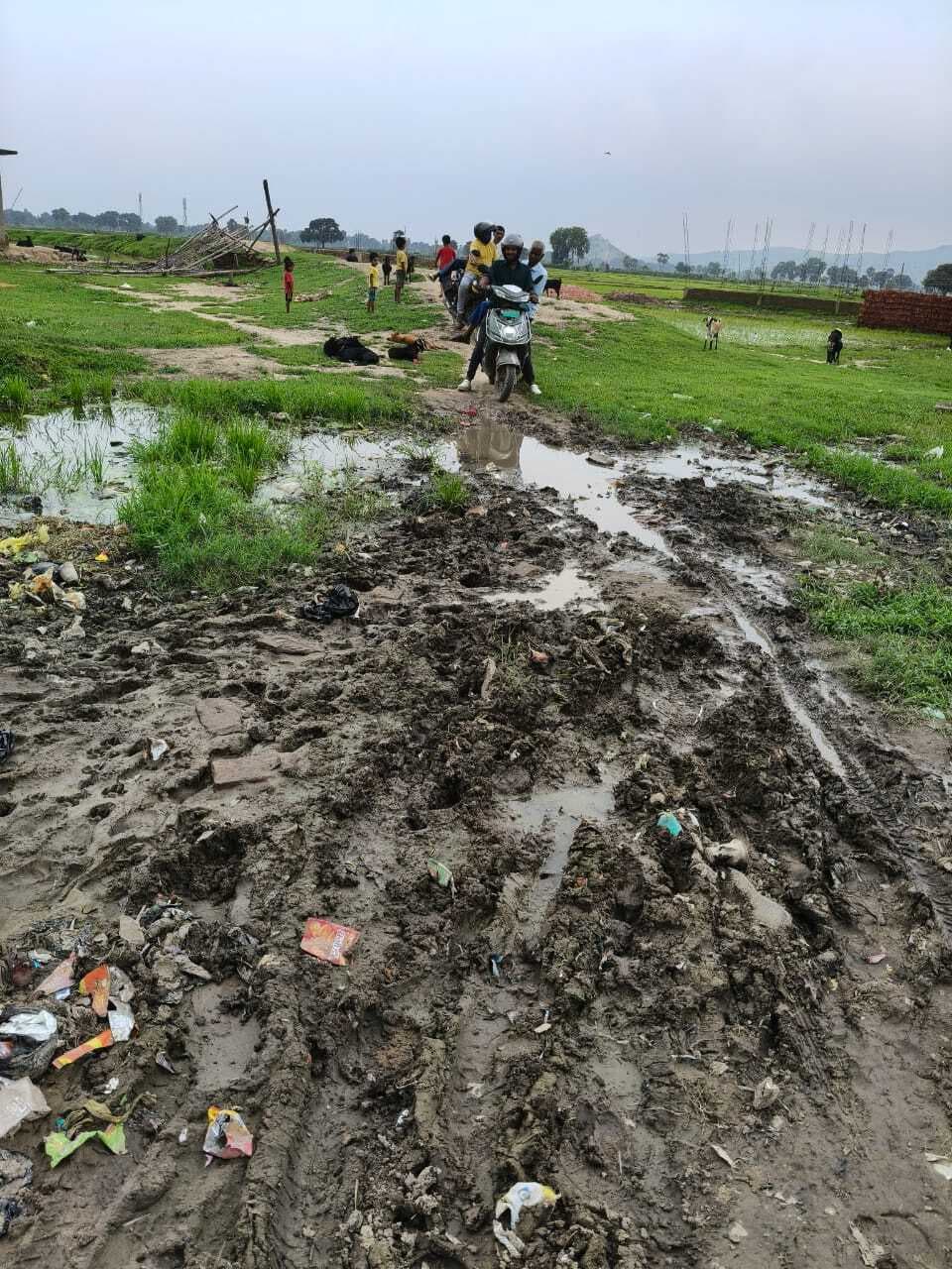 बरसात में दलदल बना स्कूल का रास्ता, बच्चों की पढ़ाई पर संकट.