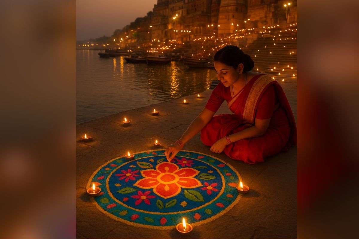 Dev Deepawali Rangoli Design: देव दीपावली पर रंगोली बनाकर करें देवताओं का स्वागत, जानिए आसान डिजाइन और टिप्स