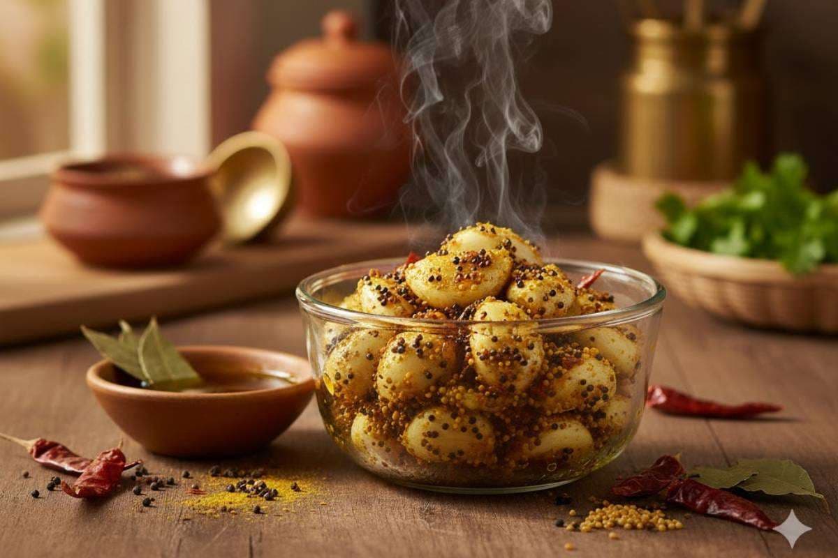 Steamed Garlic Pickle Recipe: खाने पर नहीं लगेगा कच्चापन – ट्राइ करें भाप में पका लहसुन का अचार